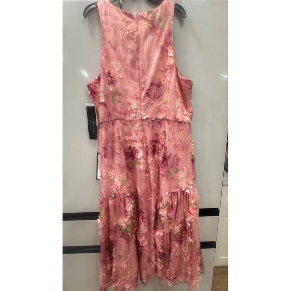 Aidan Mattox By Adrianna Papell Pink Floral Embroidered Midi Dress Size 16 Made - Picture 6 of 7